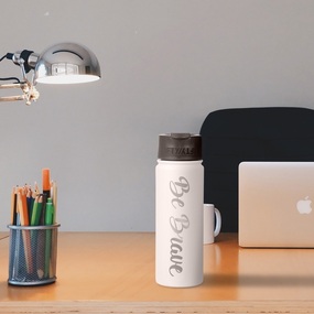 20 oz custom water bottle on desk