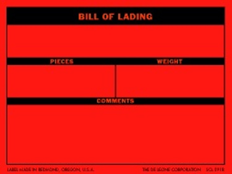 Bill of Lading  Matte Paper Labels Fluorescent Red Label Size: 3" x 4"  QTY: 1000 