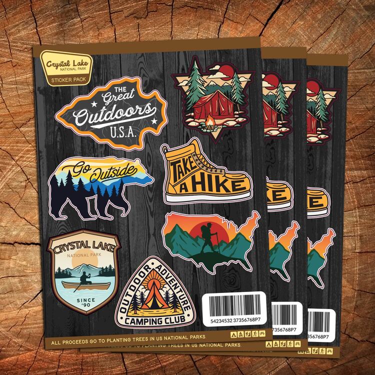 Camping Sticker Sheets on Stump 