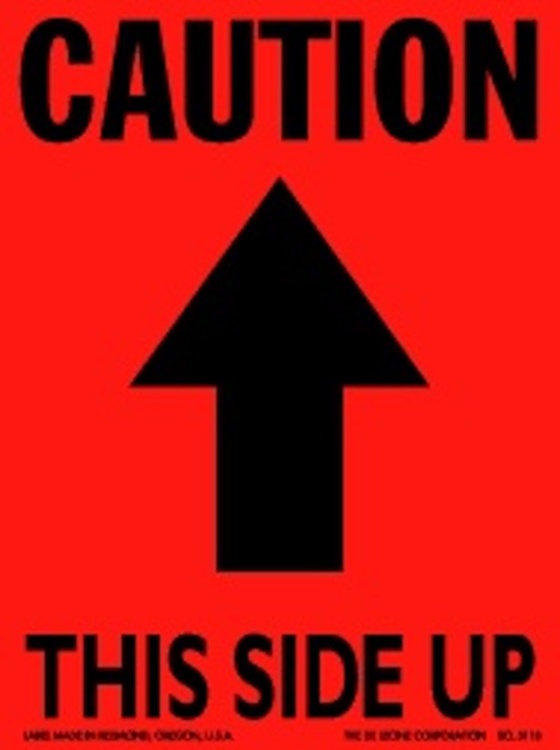 Caution This Side Up Matte Paper Labels Fluorescent Red Label Size: 3" x 4"  QTY: 1000 