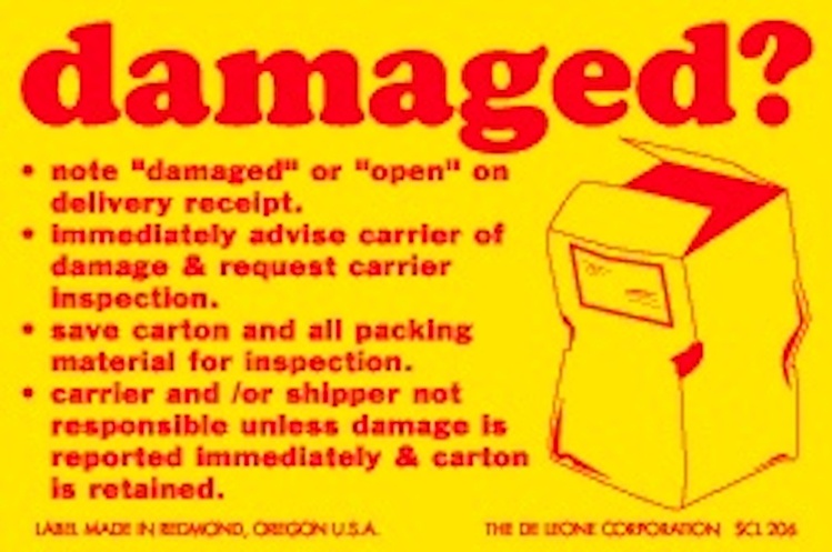 Damaged?  Paper Labels  Yellow & Red Label Size: 2" x 3"  QTY: 1000 