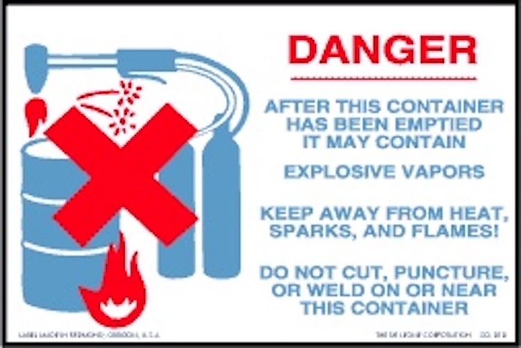 Danger, Explosive Vapors Labels  Blue, Red & White Label Size: 4" x 6" QTY: 1000 