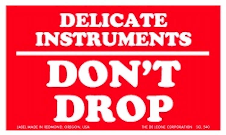 Delicate Instruments Don't Drop Paper Labels Red & White Label Size: 3" x 5" QTY: 1000 