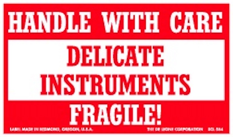 Delicate Instruments, Fragile Paper Labels Red & White Label Size: 3" x 5"  QTY: 1000 