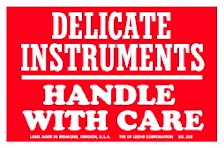 Delicate Instruments Handle With Care Paper Labels Red & White Label Size: 3" x 4.5"  QTY: 1000 