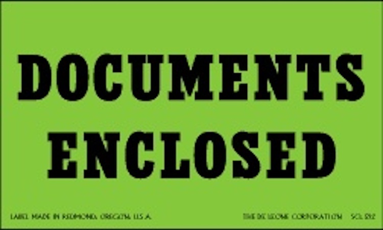 Documents Enclosed Matte Paper Labels Flourescent Green Label Size: 2" x 3"  QTY: 1000 