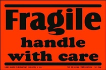 Fragile Handle With Care Fluorescent Red Labels 2" x 3"