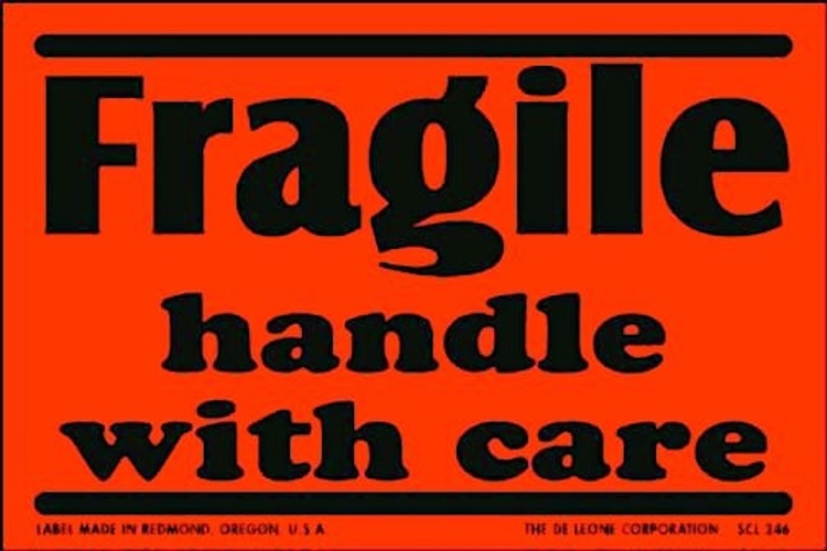 Fragile Handle With Care  Matte Paper Labels Fluorescent Red  Label Size: 2" x 3"  QTY: 1000 