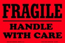 Fragile Handle With Care Fluorescent Red Labels 4" x 6"