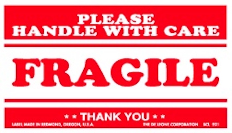 Fragile Handle With Care Paper Labels Red & White Label Size: 2.5" x 4" QTY: 1000 