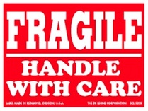 Fragile Handle With Care Labels 3" x 4"