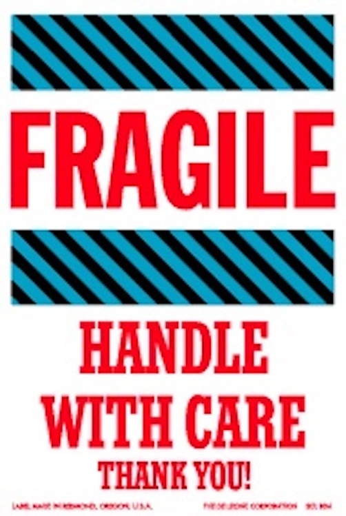 Fragile Handle With Care  Paper Labels  Blue, Red & White Label Size: 4" x 6"  QTY: 1000 