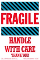 Fragile Handle With Care Red, White and Blue Labels 4" x 6"