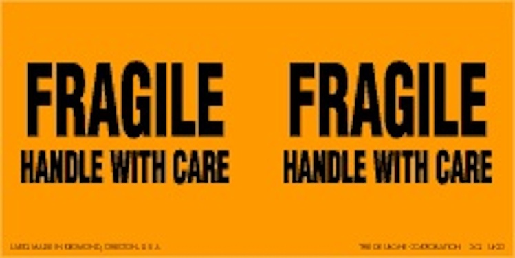 Fragile  Matte Paper Labels  Fluorescent Orange Label Size: 2" x 6"  QTY: 1000 