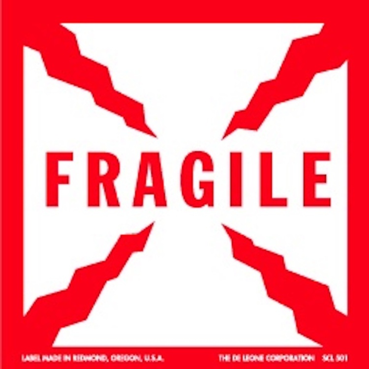 Fragile  Military Standard Paper Labels Red and White Label Size: 8" x 8" QTY: 1000 