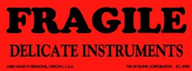 Fragile/Delicate Instruments Matte Paper Labels  Fluorescent Red Label Size: 1.5" x 4" QTY: 1000 