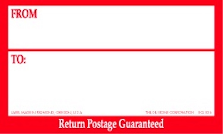 From: / To:  Paper Label Red & White Label Size: 5" x 3"  QTY: 1000 