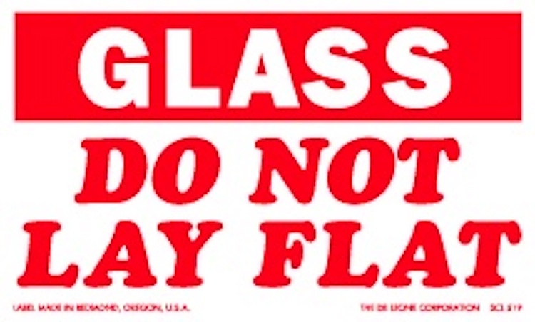 Glass Do Not Lay Flat Paper Labels Red & White Label Size: 3" x 5" QTY: 1000 