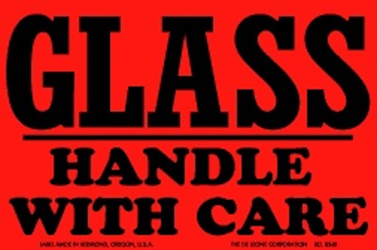 Glass Handle With Care Matte Paper Labels Fluorescent Red Label Size: 4" x 6" QTY: 1000 