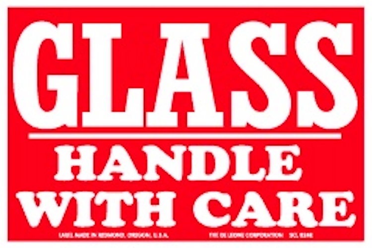 Glass Handle With Care Paper Labels Red & White Label Size: 3" x 4"  QTY: 1000 