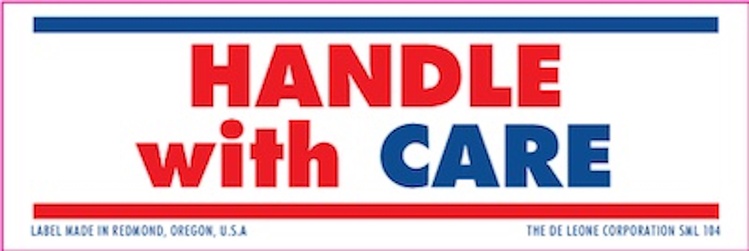 Handle With Care  Paper Labels Red, White & Blue Label Size: 1" x 3"  QTY: 1000 