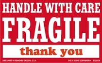 Handle With Care Thank You Red Labels 3" x 5"