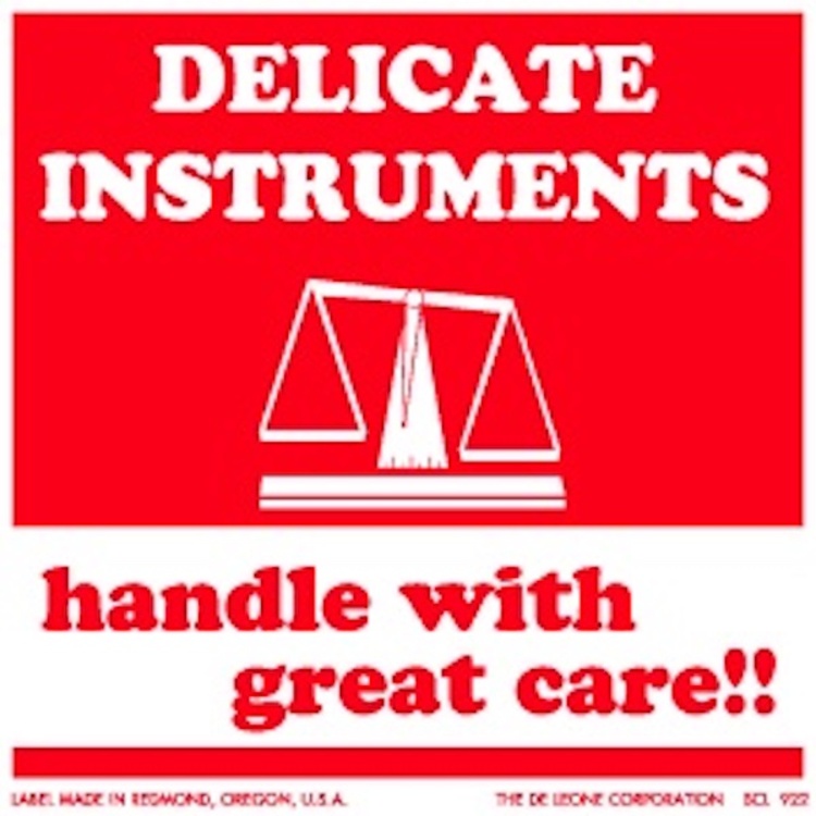 Delicate Instruments Handle With Great Care Paper Labels Red & White Label Size: 6" x 6" QTY: 1000 