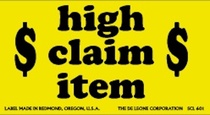 $ High Claim Item $ Labels 3" x 5"