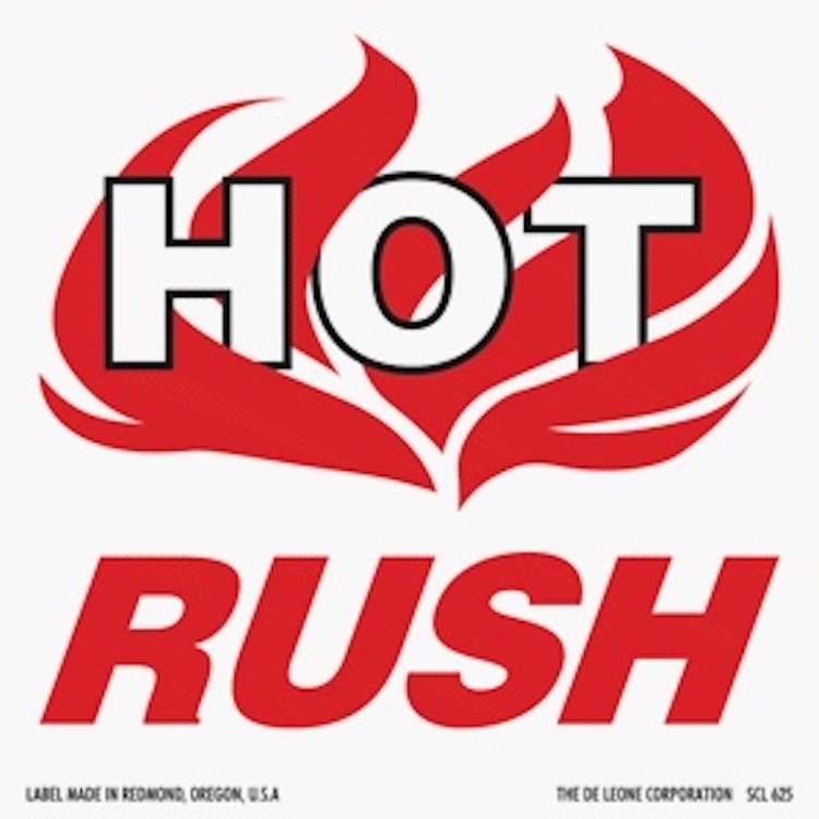 Hot Rush  Paper Labels Red & White Label Size: 4" x 4" QTY: 1000 