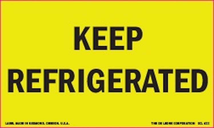 Keep Refrigerated Matte Paper Labels Fluorescent Chartreuse Label Size: 3" x 5"  QTY: 1000 