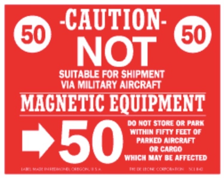 Magnetic Equipment Military Standard Labels Red & White Label Size: 4" x 5"  QTY: 1000 