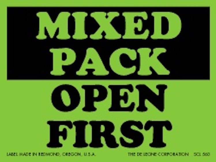 Mixed Pack Open First Matte Paper Labels Fluorescent Green Label Size: 3" x 4" QTY: 1000 