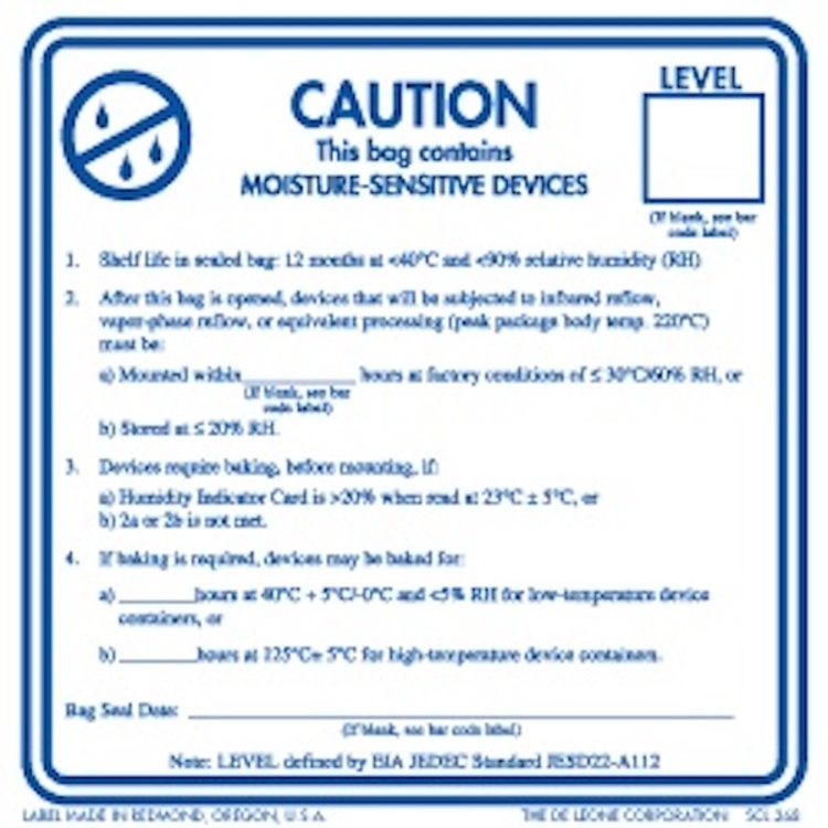 Moisture Sensitive Devices Labels Blue & White Label Size: 3" x 3" QTY: 1000 