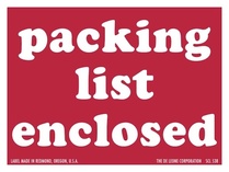 Packing List Enclosed Labels 3" x 4"