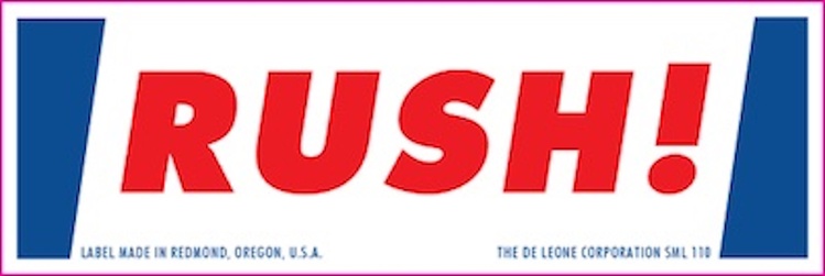 Rush  Paper Labels  Red, White & Blue Label Size: 1" x 3"  QTY: 1000 