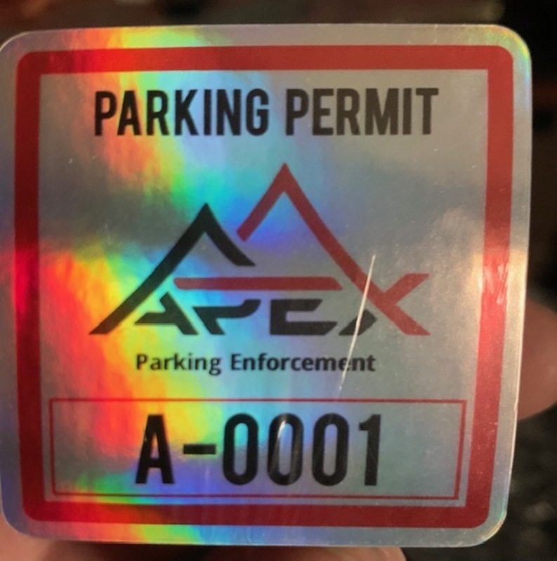 Tyler's photograph of their Custom Square Parking Permit