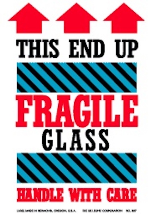 This End Up Fragile Glass Paper Labels Blue, Red & Black Label Size: 4" x 6" QTY: 1000 