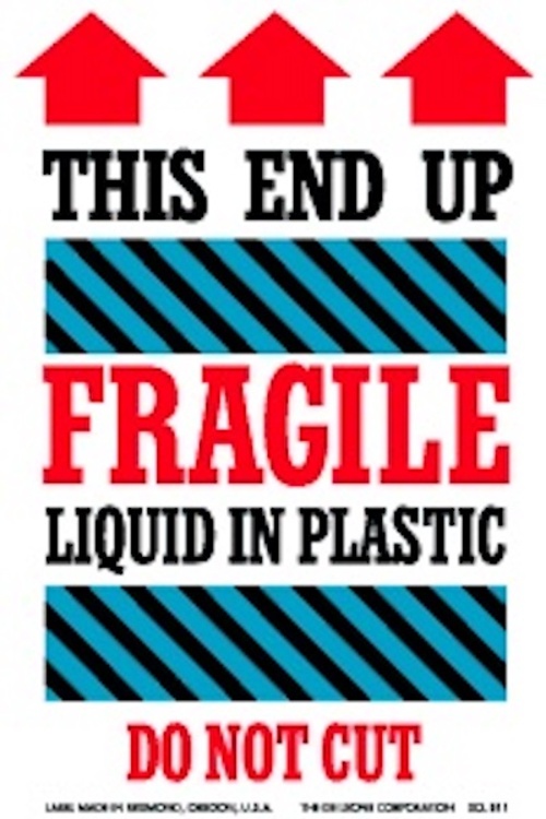 This End Up, Liquid in Plastic Paper Labels Blue, Red & Black Label Size: "4 x 6" QTY: 1000 