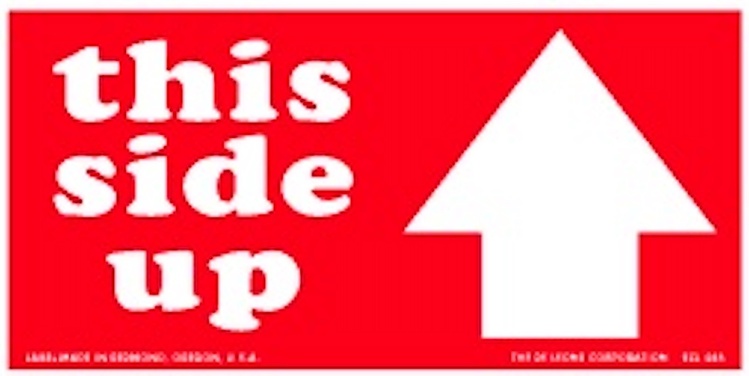 This Side Up Labels Red & White  Label Size: 2" x 4"  QTY: 1000 