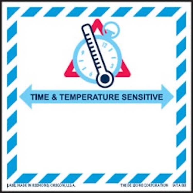 Time & Temperature Sensitive Paper Labels Blue, Red & White Label Size: 4" x 4"  QTY: 1000 