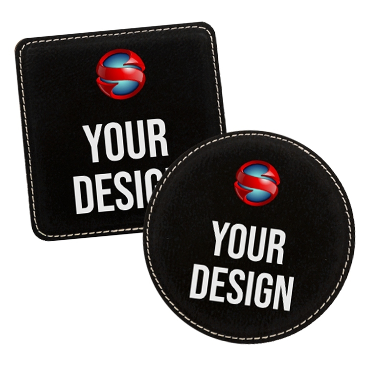 Get your logo printed on leatherette coasters 