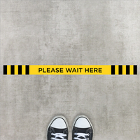 "Please Wait Here" Line Floor Sticker on a Flooring 3 example