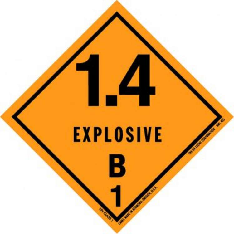 1.4 Explosive B1  HazMat Paper Labels Orange & Black Size: 4" x 4" QTY: 1000 