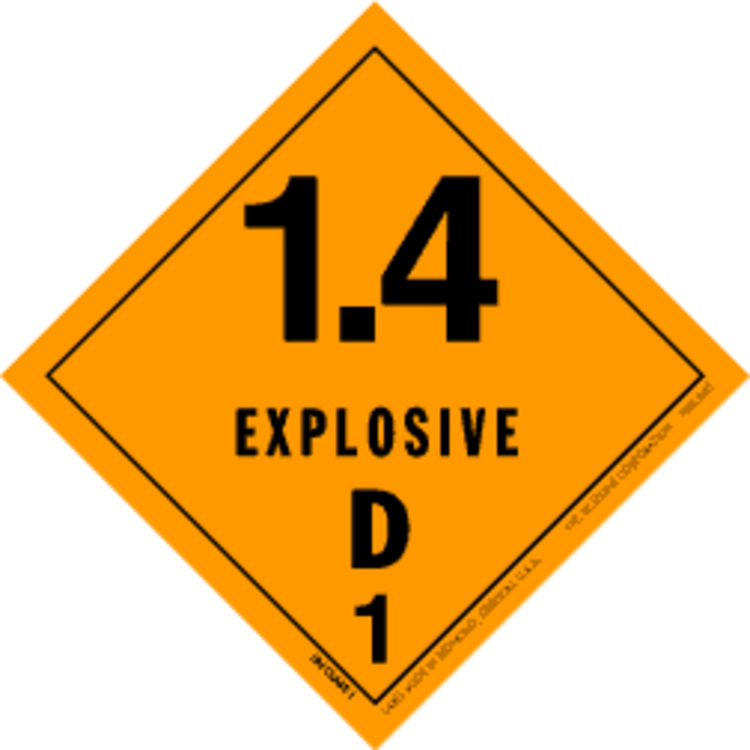 1.4 Explosive D1  HazMat Paper Labels Orange & Black Size: 4" x 4" QTY: 1000 