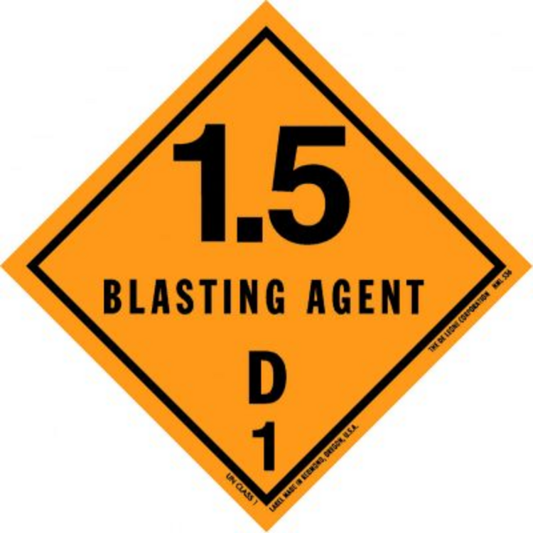 1.5 Blasting Agent D1 HazMat Paper Labels Orange & Black Size: 4" x 4" QTY: 1000 