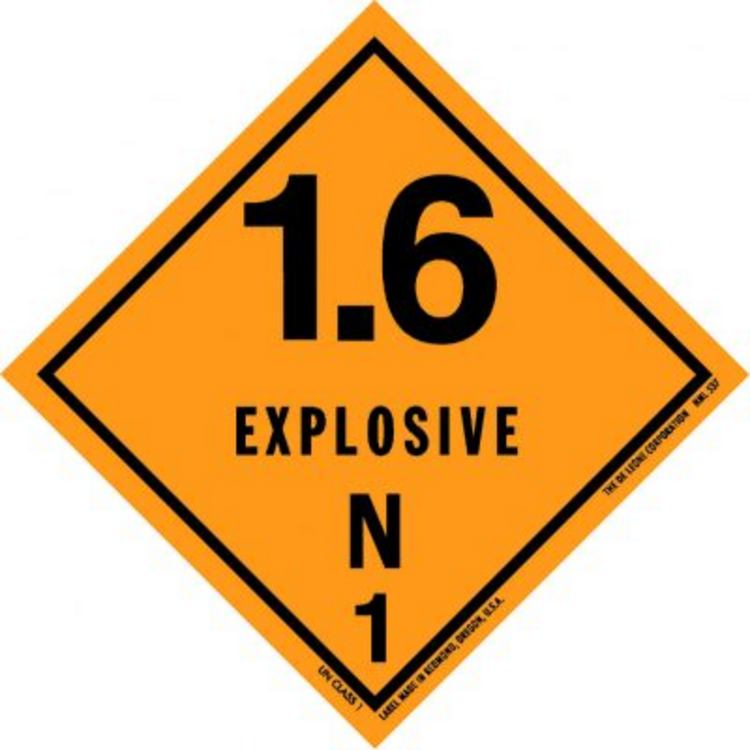 1.6 Explosive N1  HazMat Paper Labels Orange & Black Size: 4" x 4" QTY: 1000 