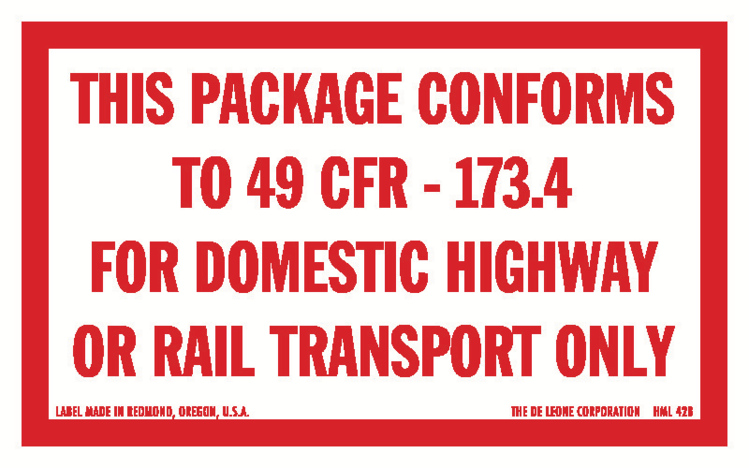 49 CFR Domestic Highway / Rail Transport Only Special Handling Paper Labels Red & White Label Size: 2.5" x 4" QTY: 10000 