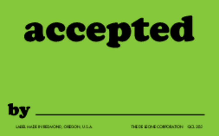 Accepted By  Matte Paper Labels Fluorescent Green Label Size: 2.5" x 4" QTY: 1000 