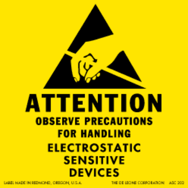 Attention Electrostatic Sensitive Devices Paper Labels Yellow & Black Label Size: 2" x 2"  QTY: 1000 