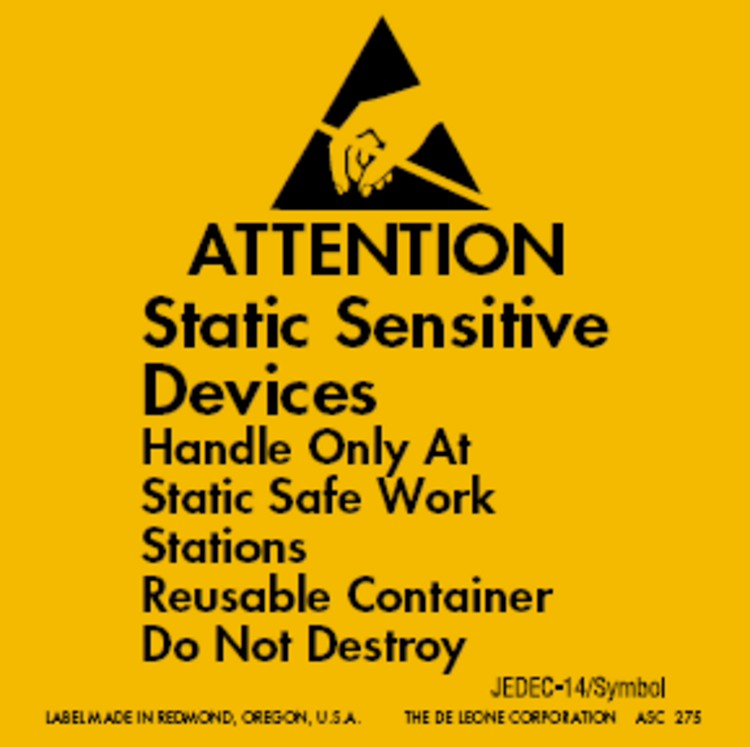 Attention Static SensitiveDevices Paper Labels Fluorescent Orange Label Size: 4" x 4" QTY: 1000 